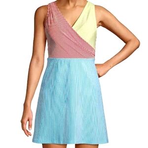 LANDS END Seersucker Swim dress NEW 14 tummy control!